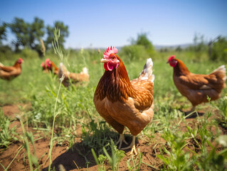 An organic farm with free-range chickens symbolizing ethical animal husbandry.