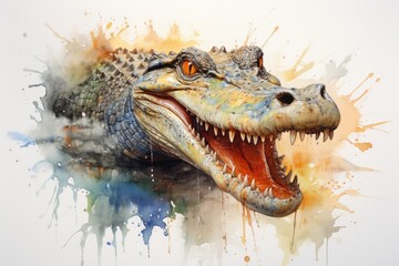 Obraz premium watercolor Crocodile, alligator tropical animal drawing by watercolor