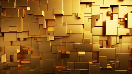 Abstract gold puzzle background, wall of shiny metal pieces, pattern of golden blocks. Concept of business, game, design, jigsaw, texture, success, wallpaper, strategy - obrazy, fototapety, plakaty
