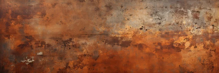 Foto op Plexiglas Rusty metal texture background, grungy sheet of old iron with rust. Vintage oxidized steel plate. Theme of industry, grunge, wall, weathered material, wide banner © scaliger