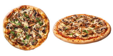 Delicious pizza fungi, two versions, isolated