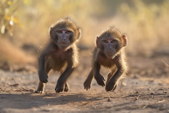 two baby monkey baboons
