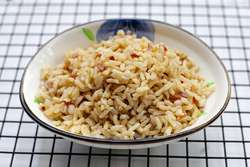 Cooked brown rice in a bowl