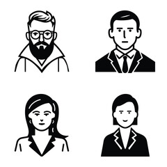 Business People Flat Icon Set Isolated On White Background