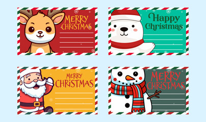Cute Santa Claus, Reindeer, Snowman, and Polar Bear: A Winter Season Vector Greeting Card Set Collection for a Merry Christmas and Happy New Year
