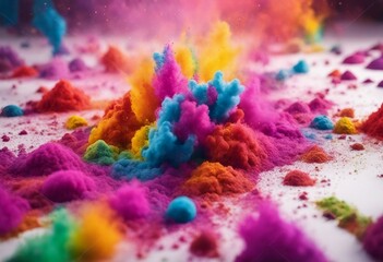 Obraz na płótnie Canvas Multicolored explosion of rainbow holi powder paint isolated on white background