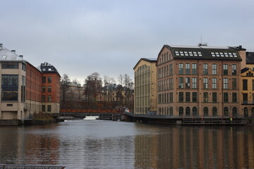 Sweden. Embankment on the river Motala ström in the city of Norrköping. City of Norrköping. Province of Östergötland. 