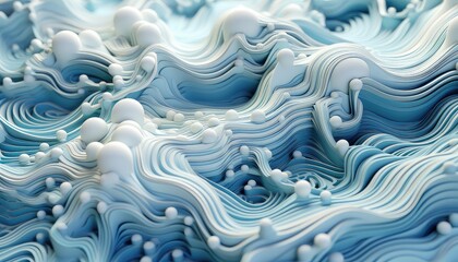 Fototapeta premium Plasticine Geometric Overlapping Coral reef like Patterns in Blue Hues under Opaque Lighting 