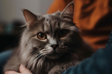 cat resting on a woman's lap at home