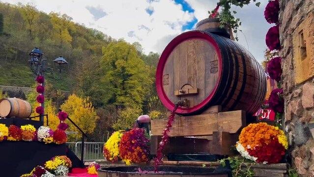 Young Wine Festival Les Sarmentelles, Beaujolais Nouveau arrived, Beaujeu, Beaujolais, Bourgogne, France November 15, 2023. High quality 4k footage