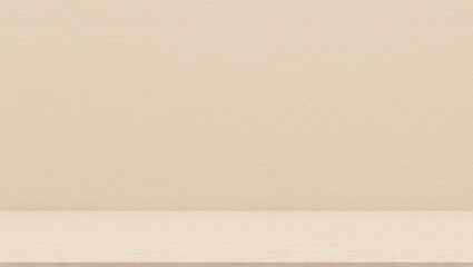 Beige room background. Empty autumn cream studio concrete wall and floor. Product presentation display showroom.  Summer tropical backdrop. Cosmetic showroom.