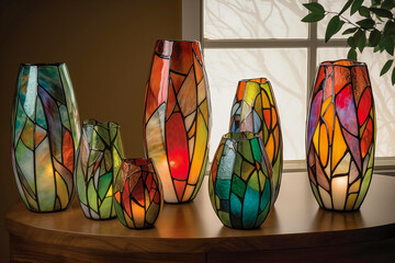 Bright mosaic vases. Generative AI