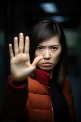 Asian Woman Making Stop Hand Gesture