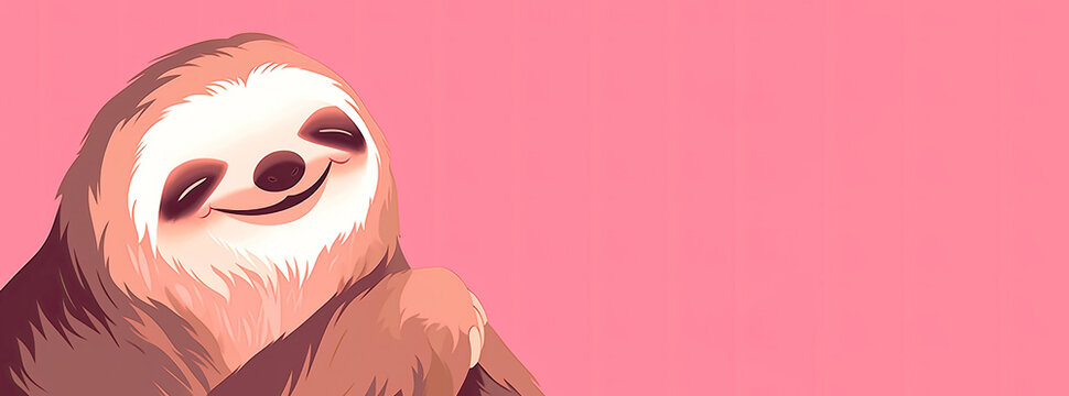 Image of a sloth on a pink background. International Sloth Day