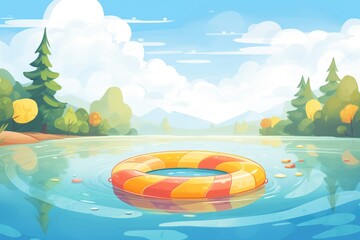 giant inflatable pool ring floating on calm water