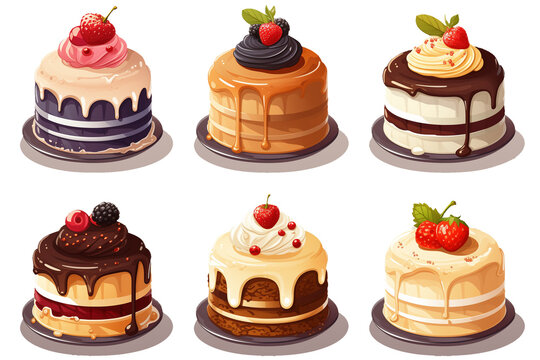 set of cakes isolated on transparent background