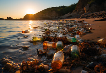 Presence of plastic trash on beach
