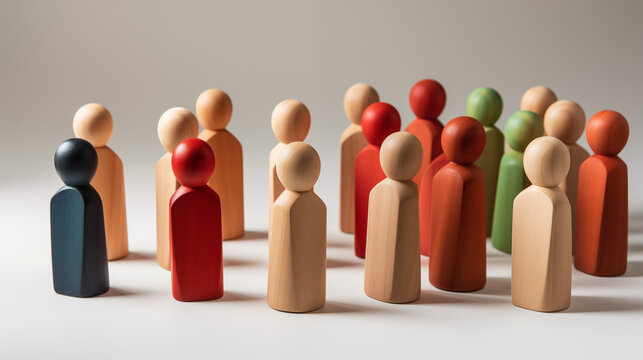 Colorful wooden figures representing diversity, equity, inclusion and belonging. DEIB concept.