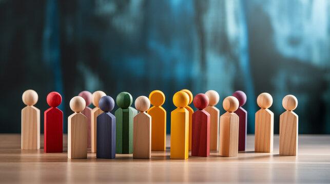 Colorful wooden figures representing diversity, equity, inclusion and belonging. DEIB concept.