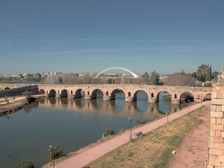 Roman bridge in Merida over Guadiana river