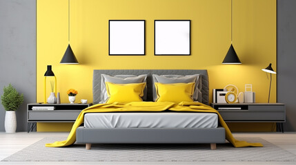 Stylish interior of modern bedroom. generative ai