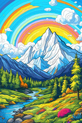 Obraz na płótnie Canvas Dreamy Rainbow Sky, Rainbow markers vibrant illustration