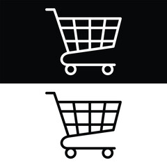 Shopping trolley Icon Vector, Black and White Version Design Template