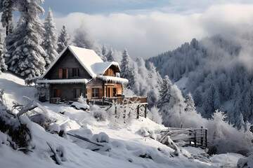 snow house, house in winter, wood house, snowy architecture, cabin, house in nature