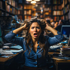 Woman stressed from work in the office