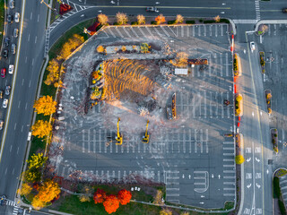 Redevelopment in a retail parking lot from above