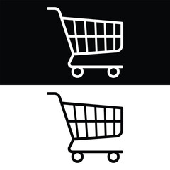 Shopping trolley Icon Vector, Black and White Version Design Template