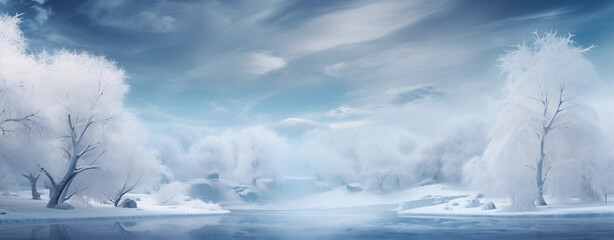 Christmas background, holiday festive background. Widescreen frame backdrop. New year Winter art design, Christmas scene wide screen holiday banner. Generative AI