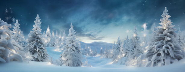 Christmas background, holiday festive background. Widescreen frame backdrop. New year Winter art design, Christmas scene wide screen holiday banner. Generative AI