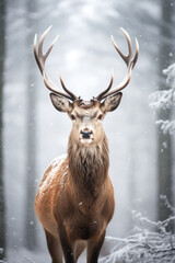 Winter reindeer in snow, beautiful animal for wallart