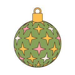 Groovy retro christmas ball. Merry christmas retro style vector illustration icon