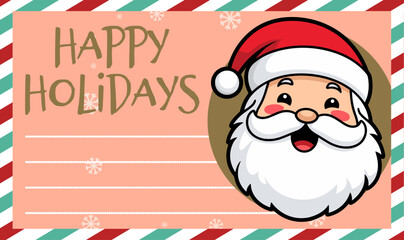 Vector Greeting Card for Winter Season: Cute Santa Claus Head Wishing a Merry Christmas and Happy New Year