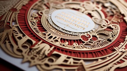 An intricate, detailed design of a decorative party invitation card.