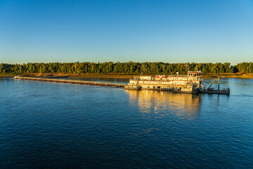 Army Corps of Engineers historic boat MV Potter dredging the Mississippi river south of St Louis in...