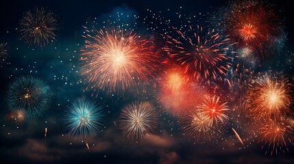 Festive, sparkling fireworks lighting up the night sky at a celebration.