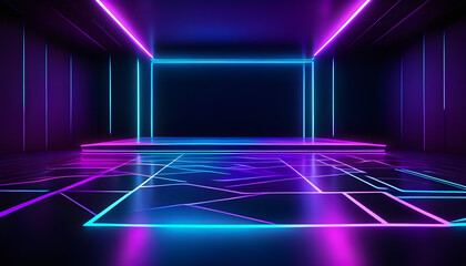 Futuristic 3D image of a corridor in neon light