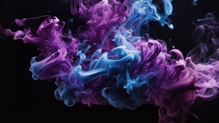 Fototapeta premium Colourful blue and violet smoke in a black background