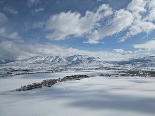 Idyllic winter scene of Pinview Reservoir Eden, Utah