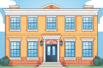 Obraz premium close shot of the symmetrically aligned windows of a colonial house, magazine style illustration