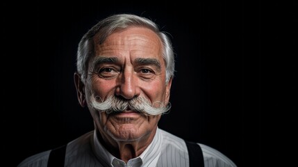 Obraz premium Portrait of an elderly man with a styled mustache against a dark background