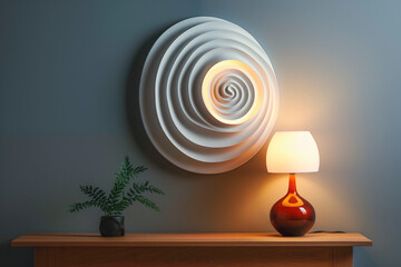 Modern fashionable decorative plaster wall lamp as a decorative element. Lamp as wall decoration.  - obrazy, fototapety, plakaty
