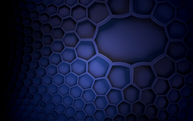 Illustration of a dark blue background with 3D patterns and effects