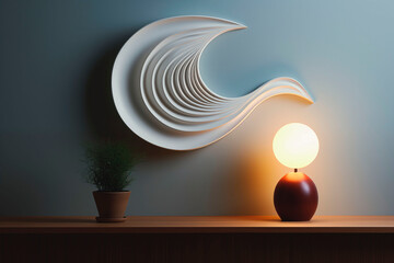 Modern fashionable decorative plaster wall lamp as a decorative element. Lamp as wall decoration.  - obrazy, fototapety, plakaty