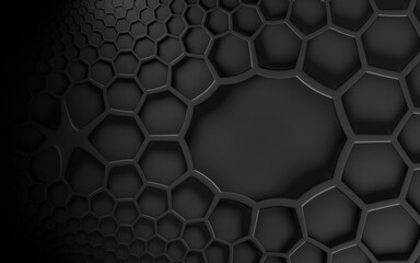 Illustration of a dark background with 3D patterns and effects