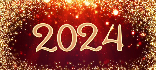 New Year 2024 background on red blurred background