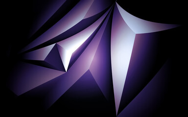 Illustration of 3D sharp purple shapes with effects on a black background